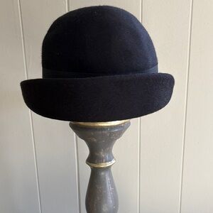 Classic Vintage 1950's  Black Cloche Wool Hat by Mr. John Sz S